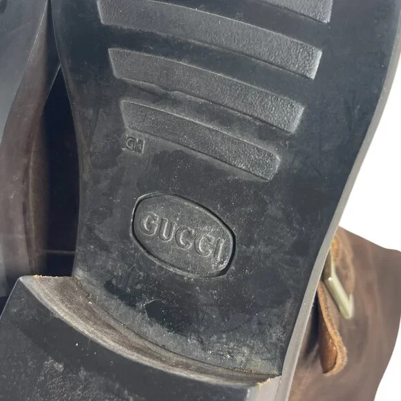 Vintage GUCCI Dark Brown Suede Buckle Mid Calf Boots Womens 36.5 6.5 B - Picture 10 of 10